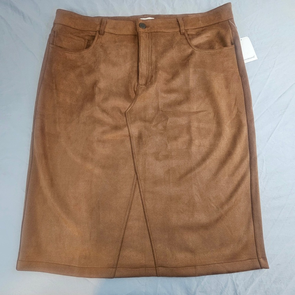 Westbound Woman 3X Brown Suede Feel Knee Length Skirt NWT L683